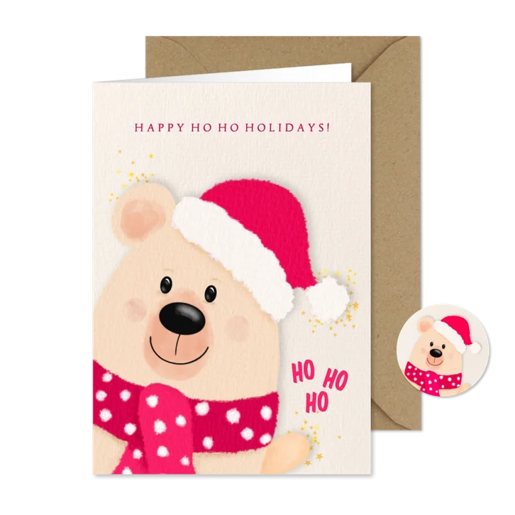 Lieve kerstkaart met ijsbeertje - Ho ho holidays
