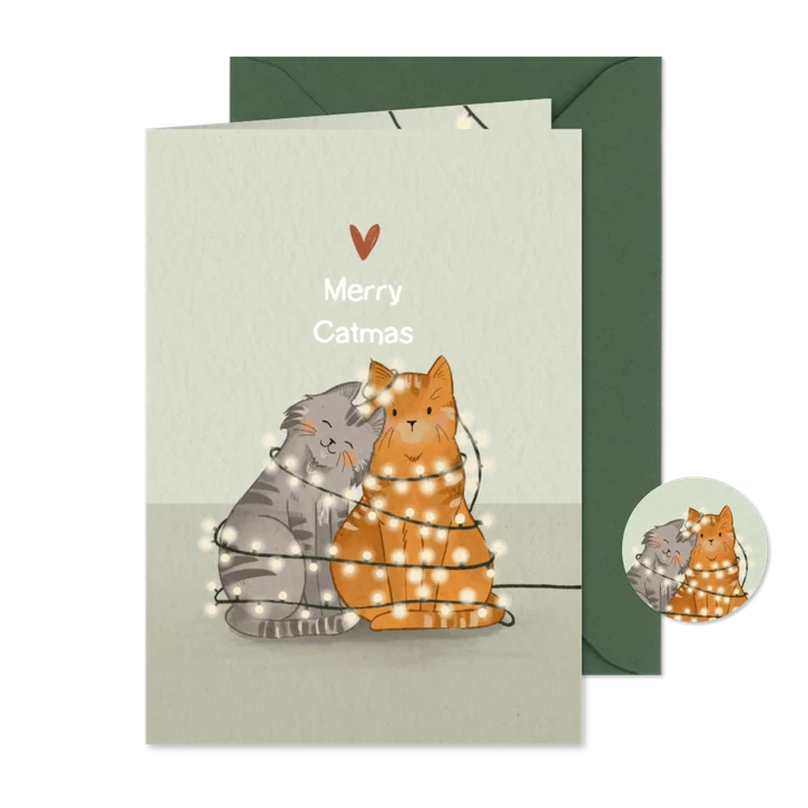Lieve kerstkaart met knuffelende katten