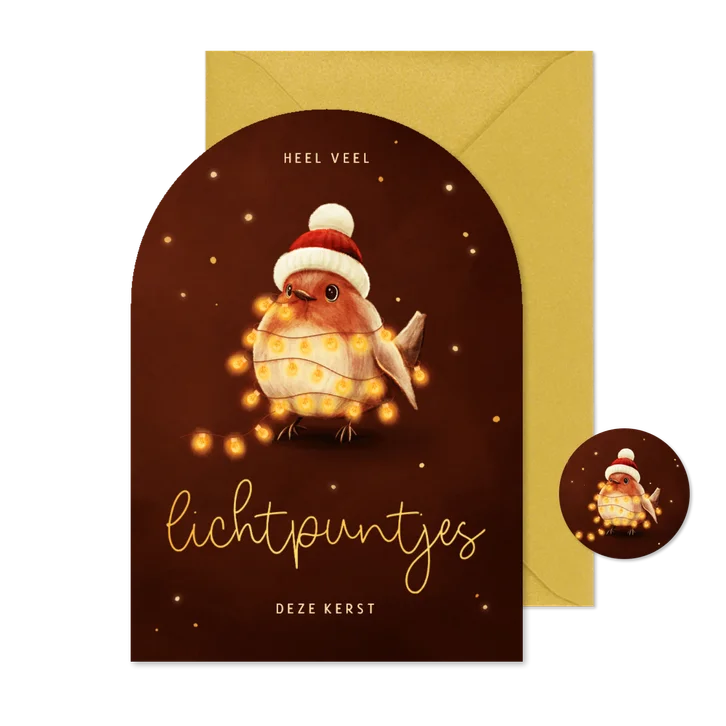 Lieve kerstkaart roodborstje lichtpuntjes voor jou
