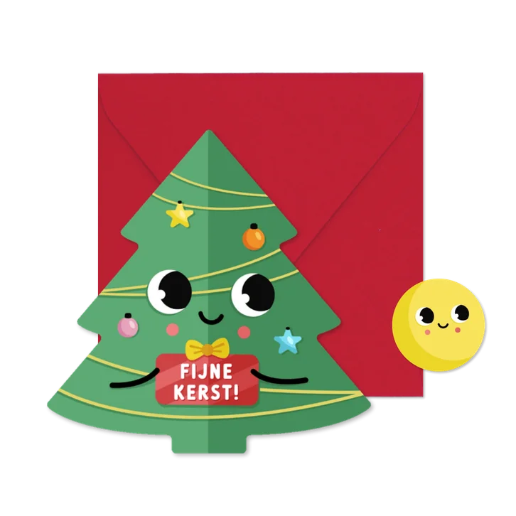 Lieve kerstkaart voor kinderen kerstboom met oogjes
