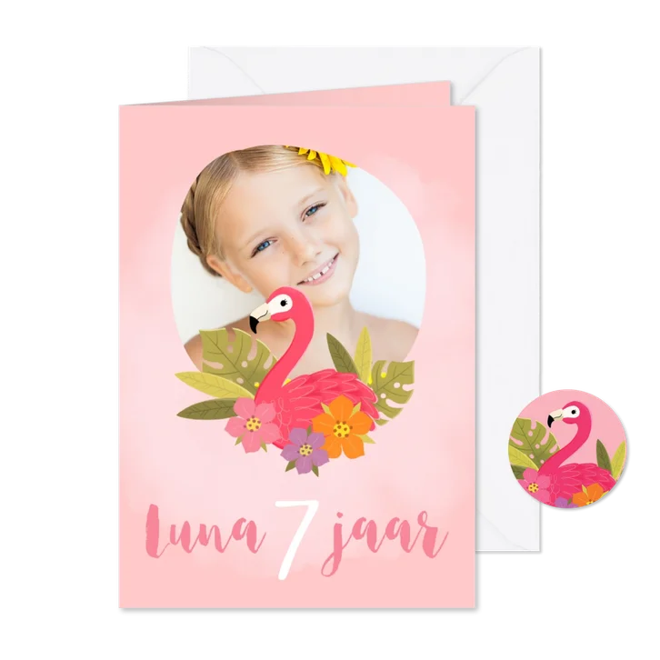 Lieve uitnodiging met flamingo voor een kinderfeestje 