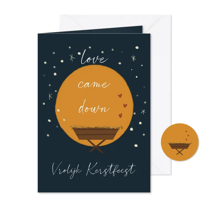 Love came down Christelijke kerstkaart met kribbe