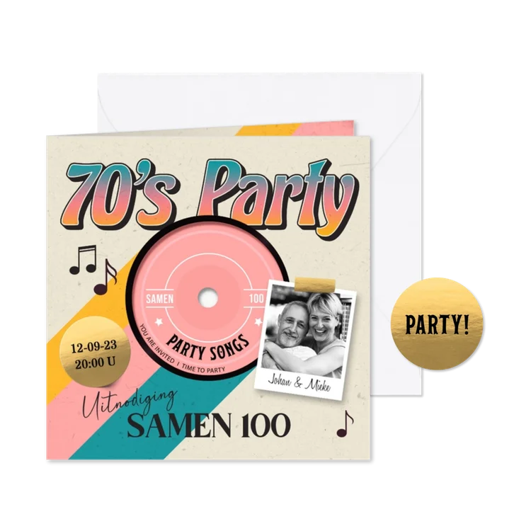 LP uitnodiging 70's party 