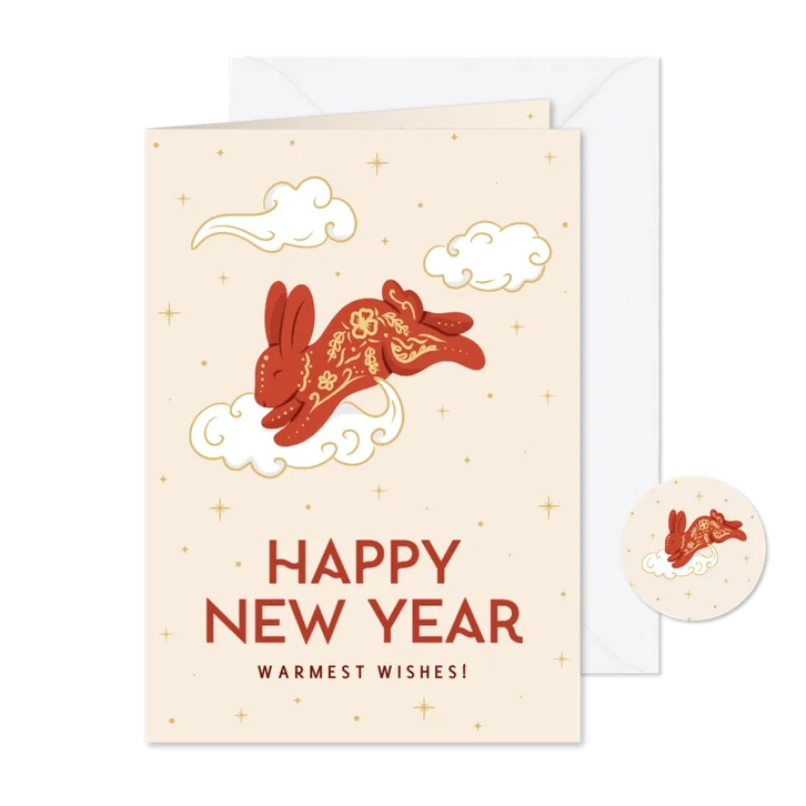 Magisch nieuwjaarskaart met illustratie konijntje sterretjes