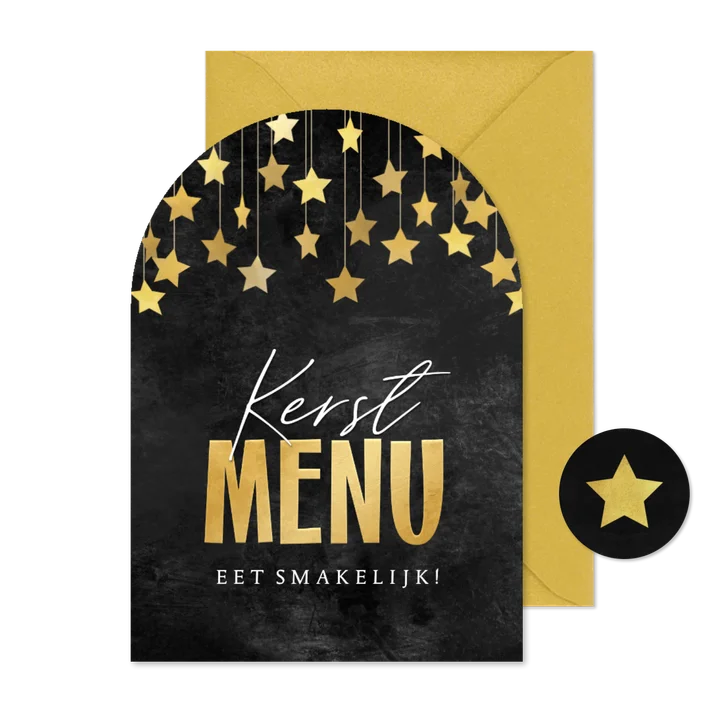 Menukaart boogvorm sterren goud krijtbord kerstdiner