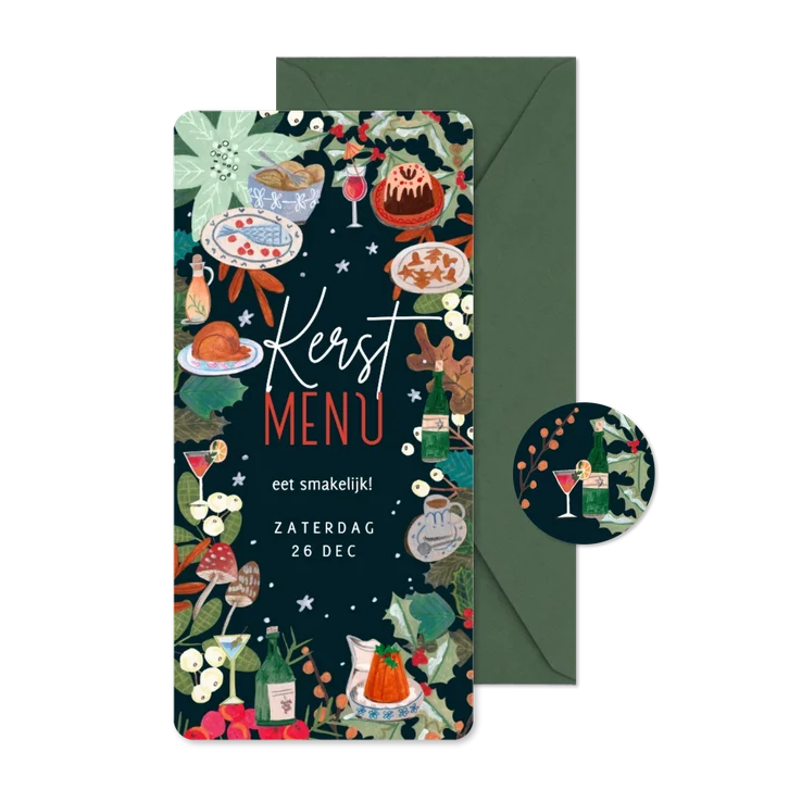 Menukaart botanisch kerstdiner maaltijden en dranken