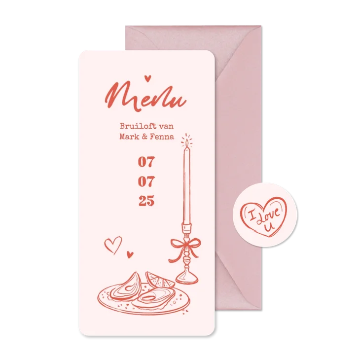 Menukaart bruiloft romantisch doodle illustraties liefde