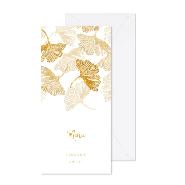  Menukaart ginkgoblad stempel communie 