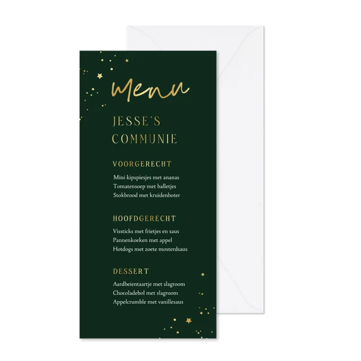 Menukaart goud sterren communie groen foto