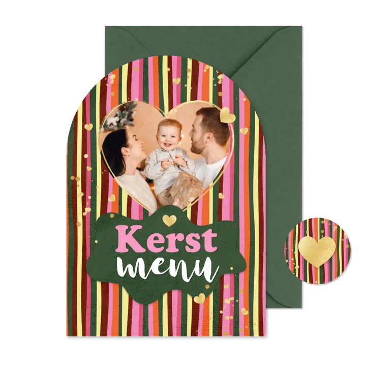 Menukaart hip streepjes kerst diner hartjes goud