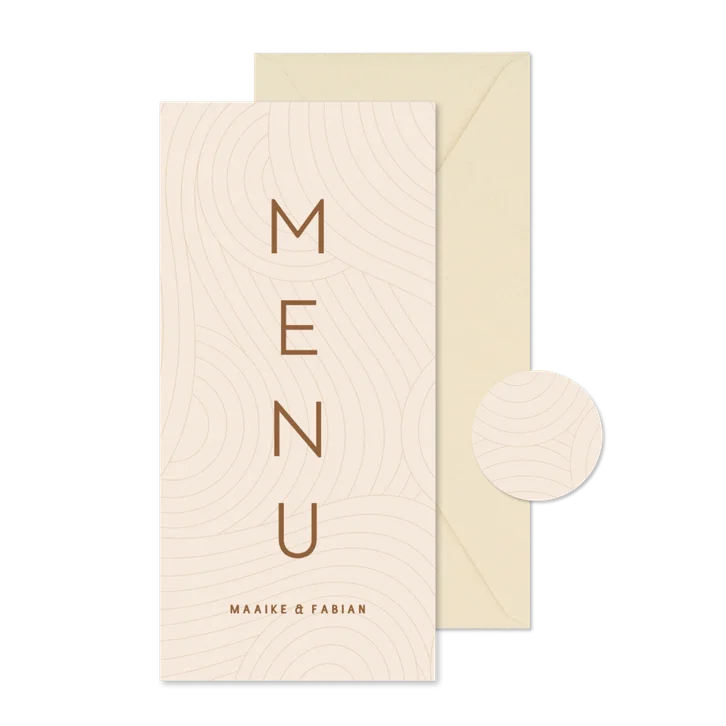 Menukaart huwelijk beige met golvende lijnen modern