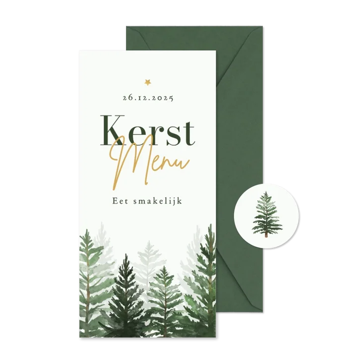Menukaart kerstdiner dennenbomen natuurlijk