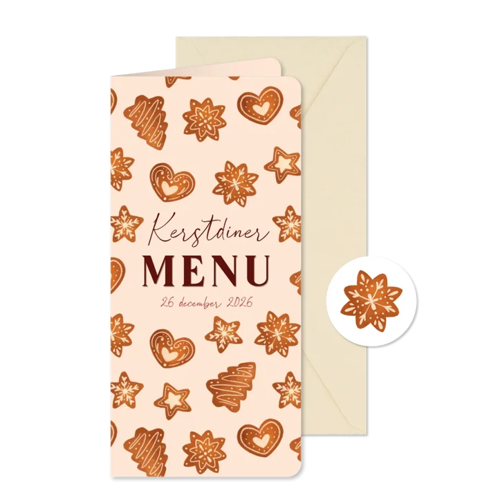 Menukaart kerstdiner met kerstkoekjes