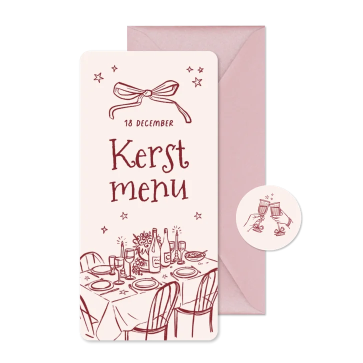 Menukaart kerstdiner vintage doodle strik tafel stijlvol