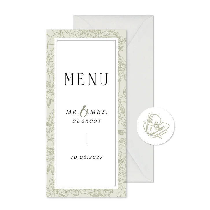 Menukaart stijlvol klassiek botanisch bloemen kader