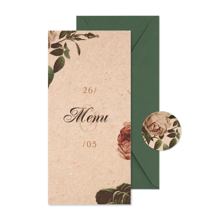 Menukaart vintage met bloemen