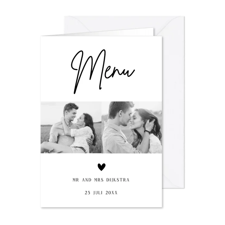 Menukaart zwart-wit foto hartje