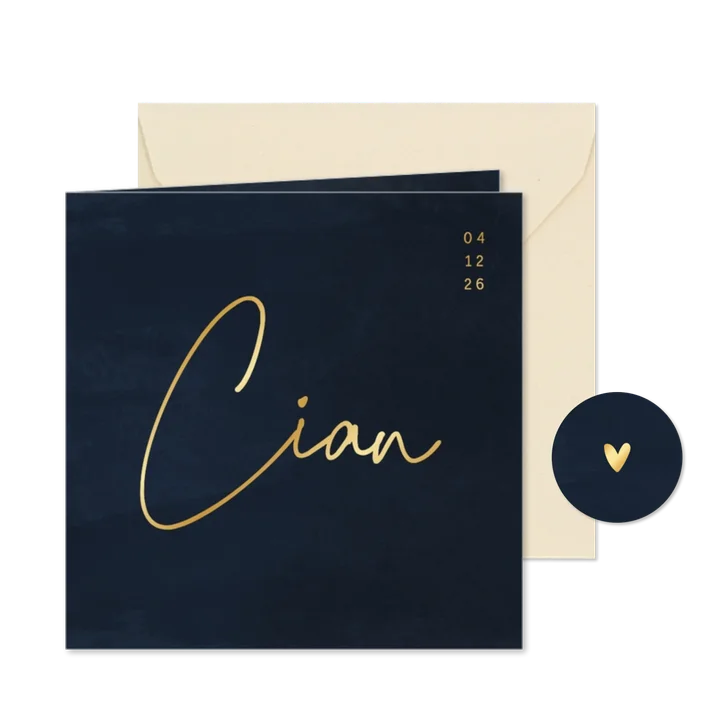 Minimalistisch geboortekaartje donkerblauw waterverf