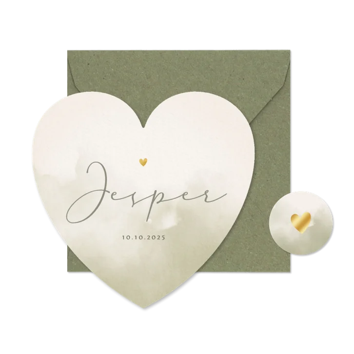  Minimalistisch geboortekaartje jongen groene waterverf