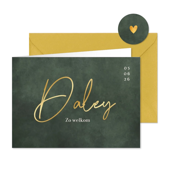 Minimalistisch geboortekaartje met goudfolie stijlvolle naam