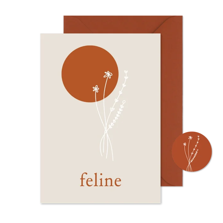 Minimalistisch geboortekaartje met lijntekening bloem
