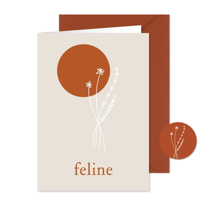 Minimalistisch geboortekaartje met lijntekening bloem