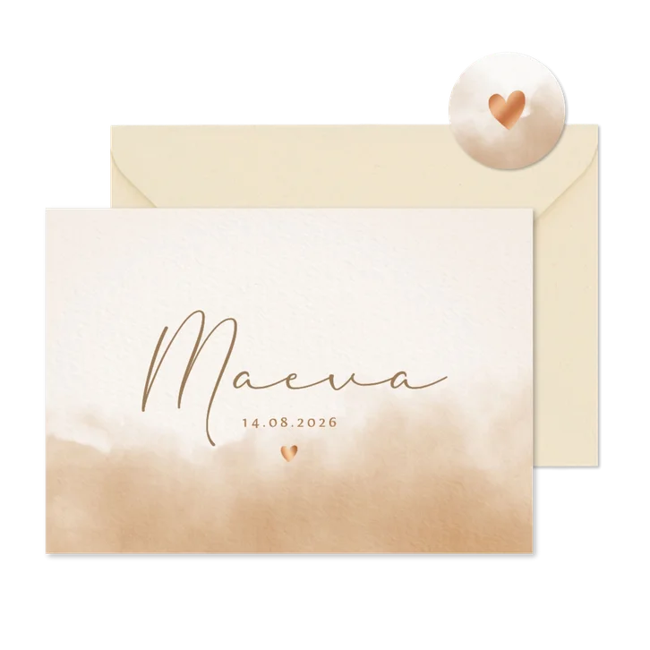  Minimalistisch geboortekaartje met waterverf en hartje