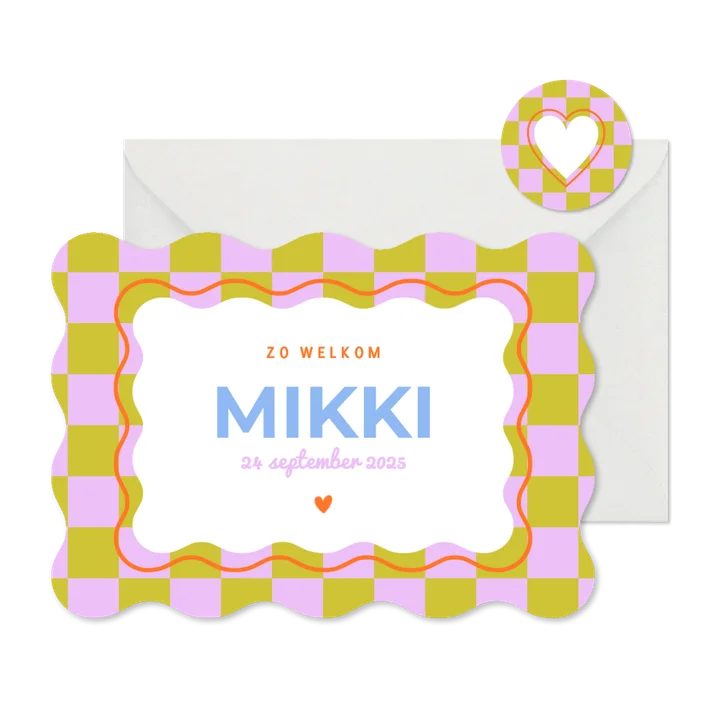 Minimalistisch geboortekaartje unisex met blokjes en wave