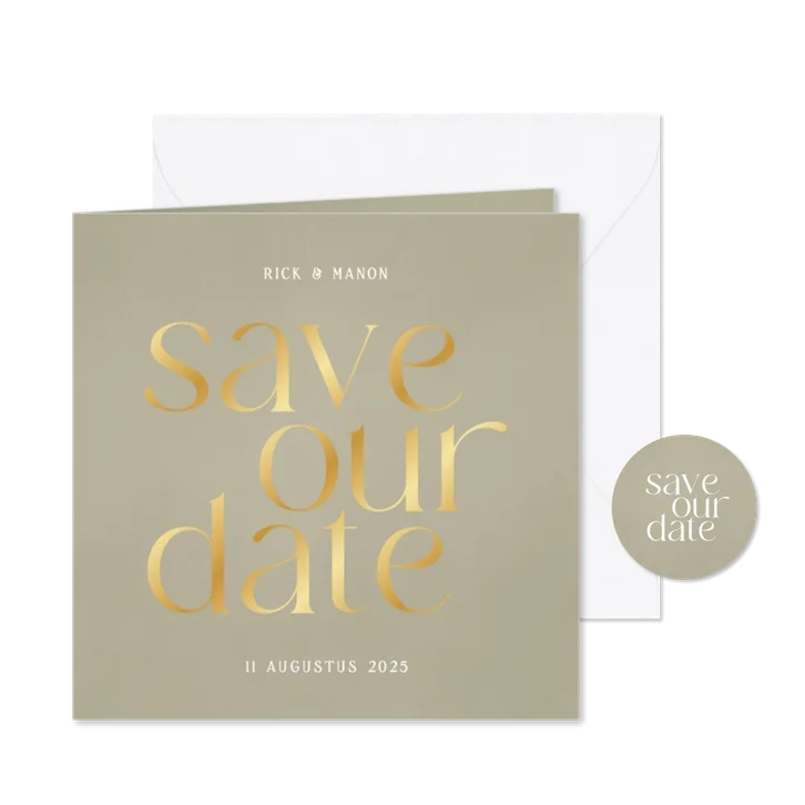 Minimalistisch save the date kaartje groen typografisch