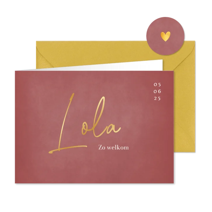 Minimalistisch stijlvol geboortekaartje met foliedruk naam