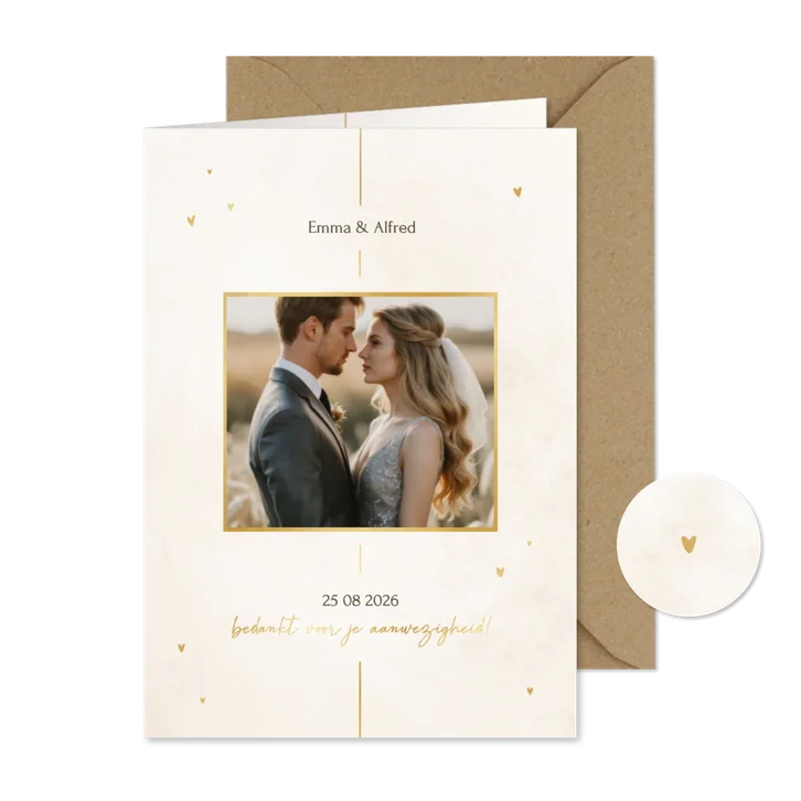 Minimalistische bedankkaart met gouden details