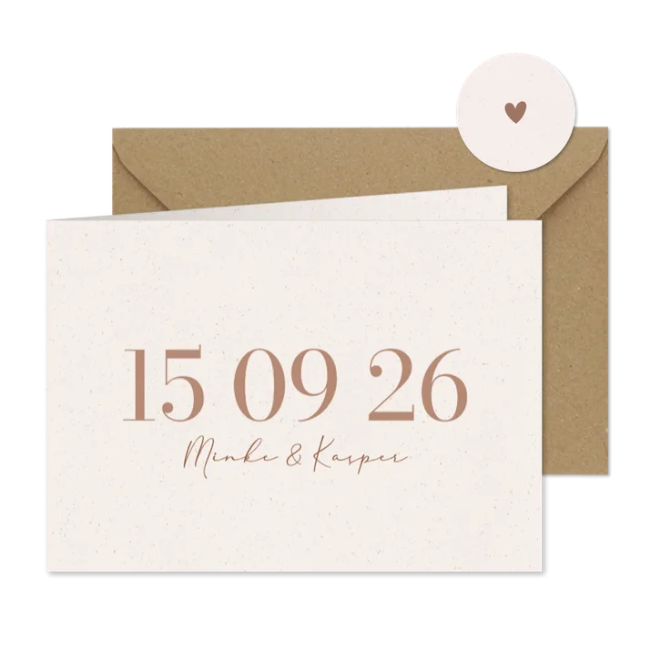 Minimalistische beige trouwkaart met grote datum