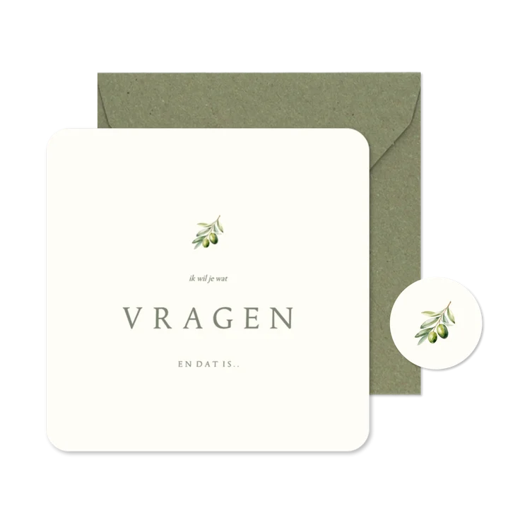 Minimalistische getuige kaart beige met olijftakje