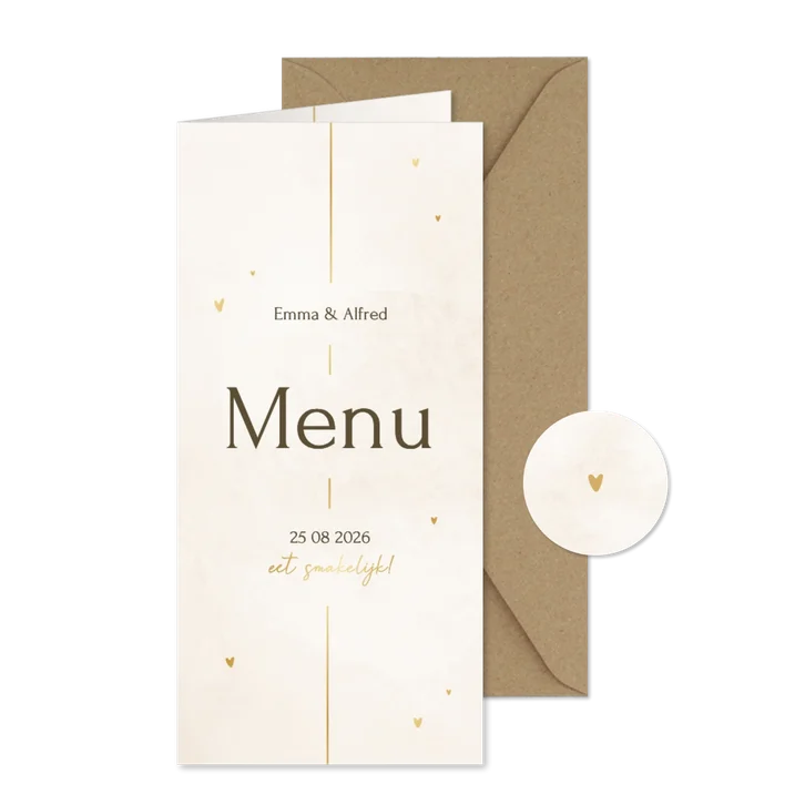 Minimalistische menukaart met gouden details