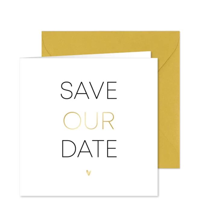 Minimalistische save our date met goudlook hartje