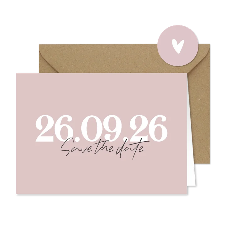 Minimalistische save the date kaart met grote datum 