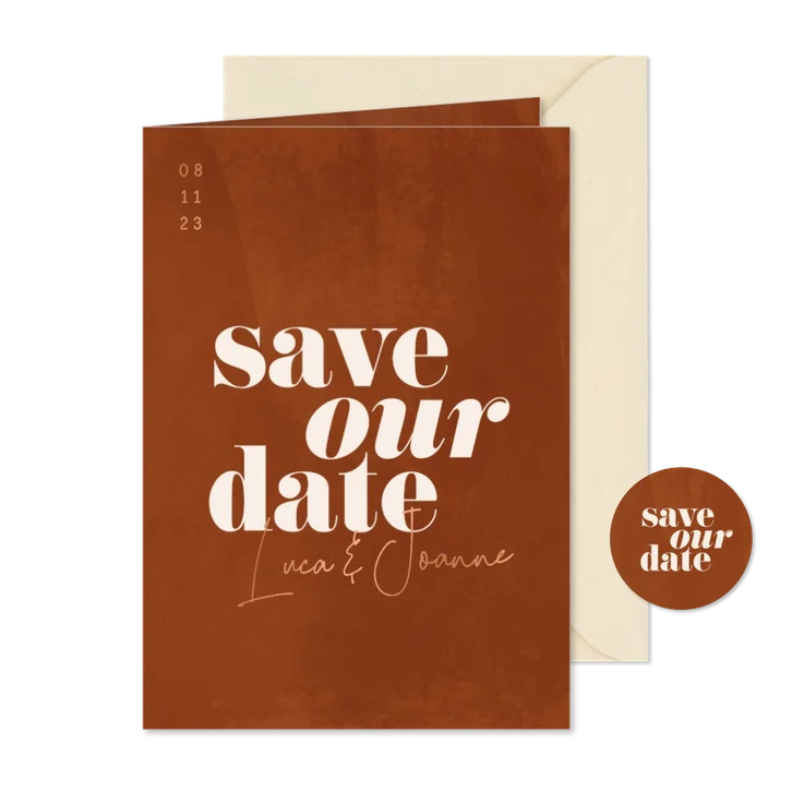 Minimalistische save the date roestbruin met waterverf