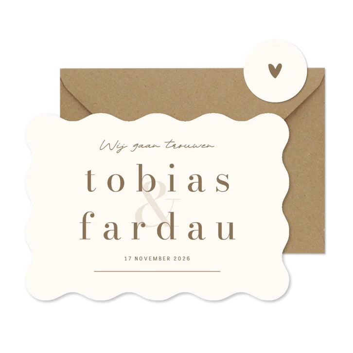 Minimalistische trouwkaart beige bruin wij gaan trouwen golf