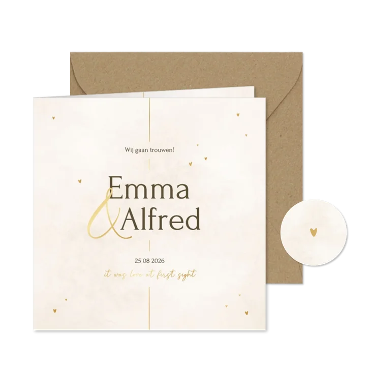 Minimalistische trouwkaart met gouden details
