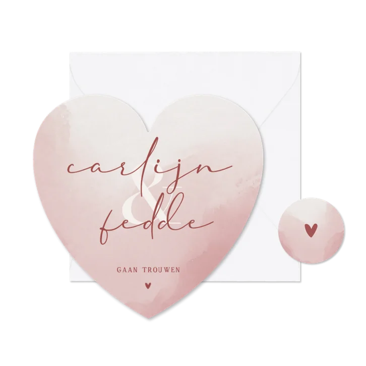 Minimalistische uitnodiging met oud roze waterverf hartvorm