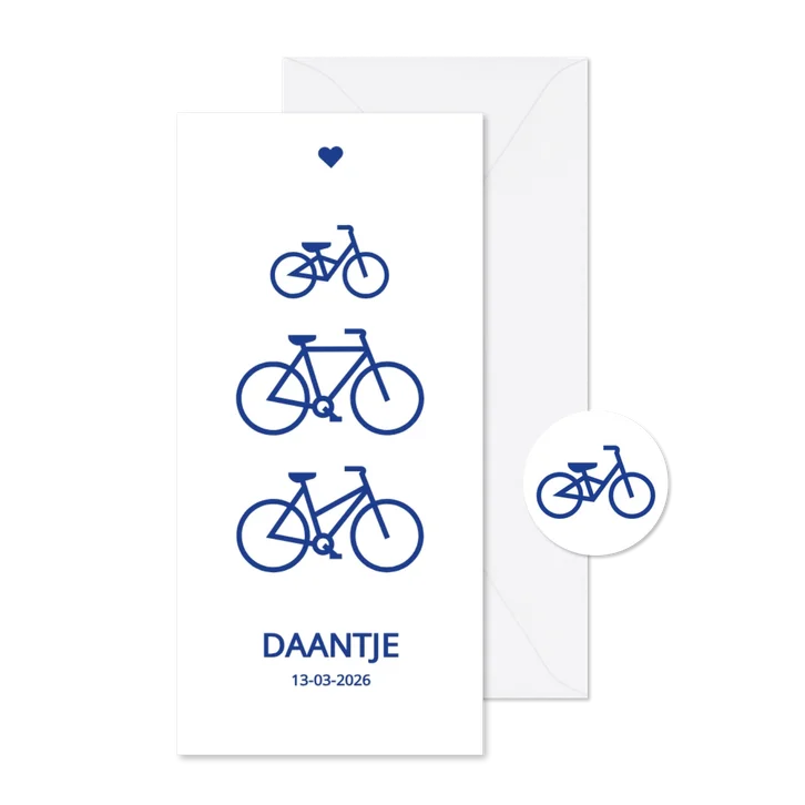 Modern geboortekaartje met blauwe fietsen