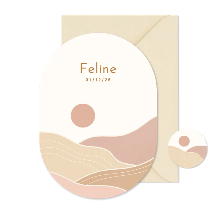 Modern geboortekaartje ovaal met landschap roze