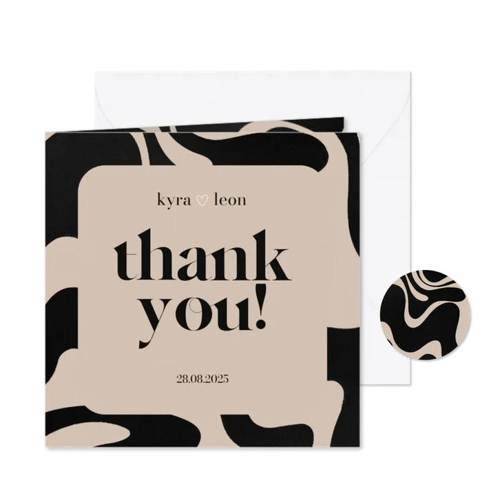 Moderne bedankkaart zwarte swirl beige achtergrond thank you