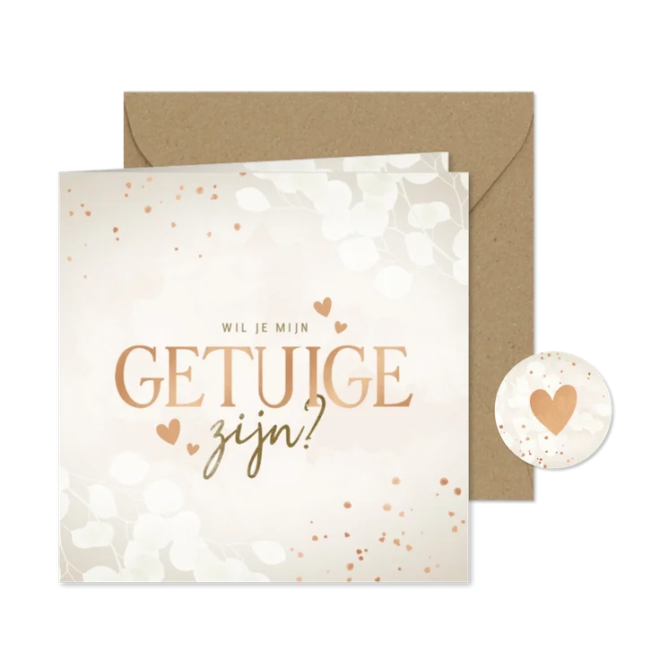 Moderne getuige kaart eucalyptus, koper spetters en hartjes