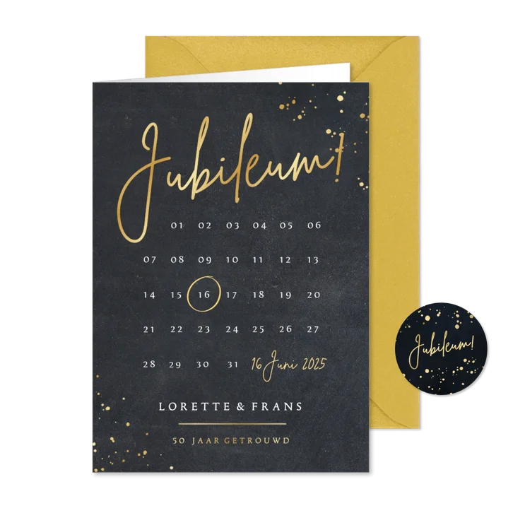 Moderne kalender uitnodiging jubileum met goudfolie 