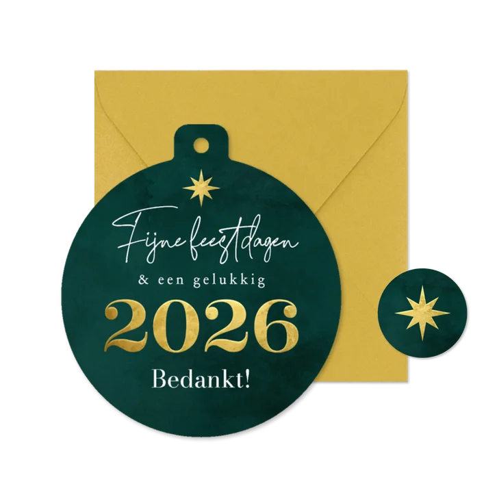 Moderne kerstkaart kerstbal bijzonder verf groen goud