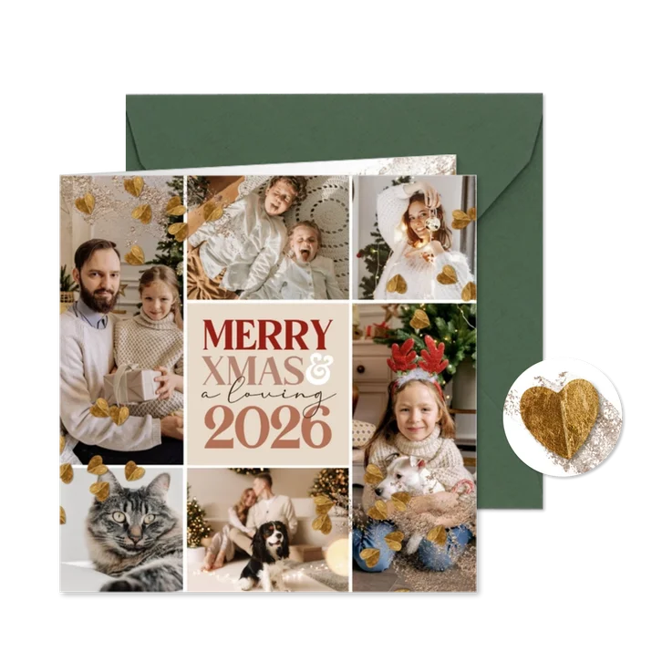 Moderne kerstkaart liefdevolle feestdagen collage harten