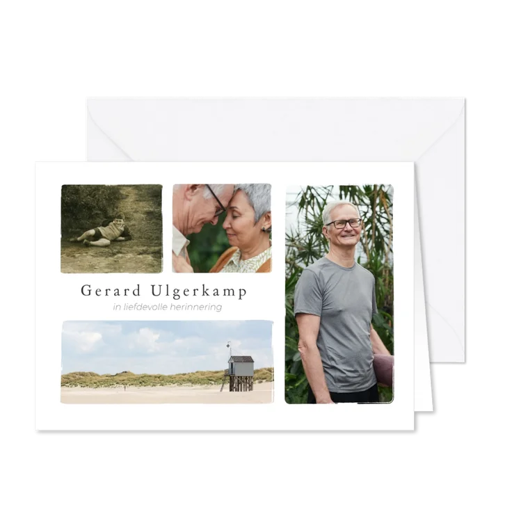 Moderne liggende fotocollage rouw bedankkaart met 4 foto's