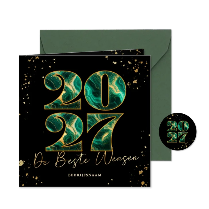 Moderne luxe kerstkaarten marmer jaartal zwart en groen