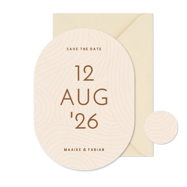 Moderne ovale save the date kaart met golvende lijnen
